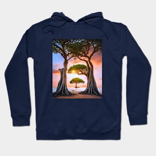 Layered Surreal Banyan Tree Sunset Hoodie